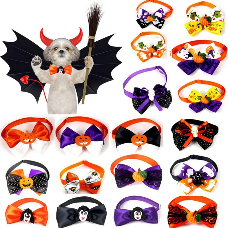 

8 Pcs/lot Halloween Assorted Holiday Small Dog Neck Bow Ties For Festival Party Pet Puppy Cats Neckties Collar Costume