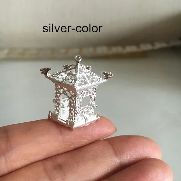 Silver-color 2 шт 3D латунные подвески павильона 23*23*17 мм, латунная отливка ромб павильон Подвески для изготовления ювелирных изделий, DIY ремесла - Окраска металла: Silver-color