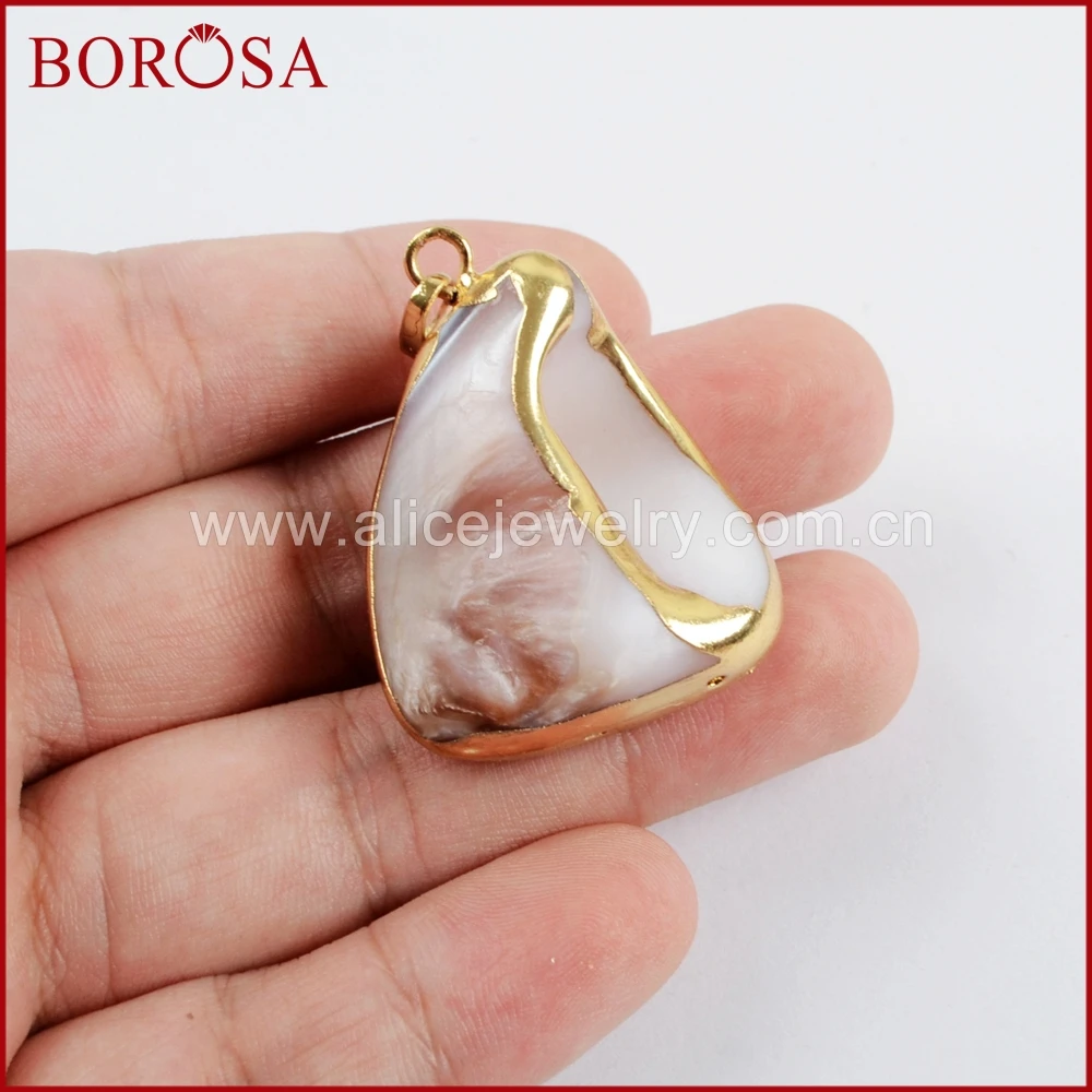 BOROSA Wholesale 10pcs Natural Cowrie Shell Pendant Jewelry With Gold Trim for Necklace Making G1609 | Украшения и аксессуары
