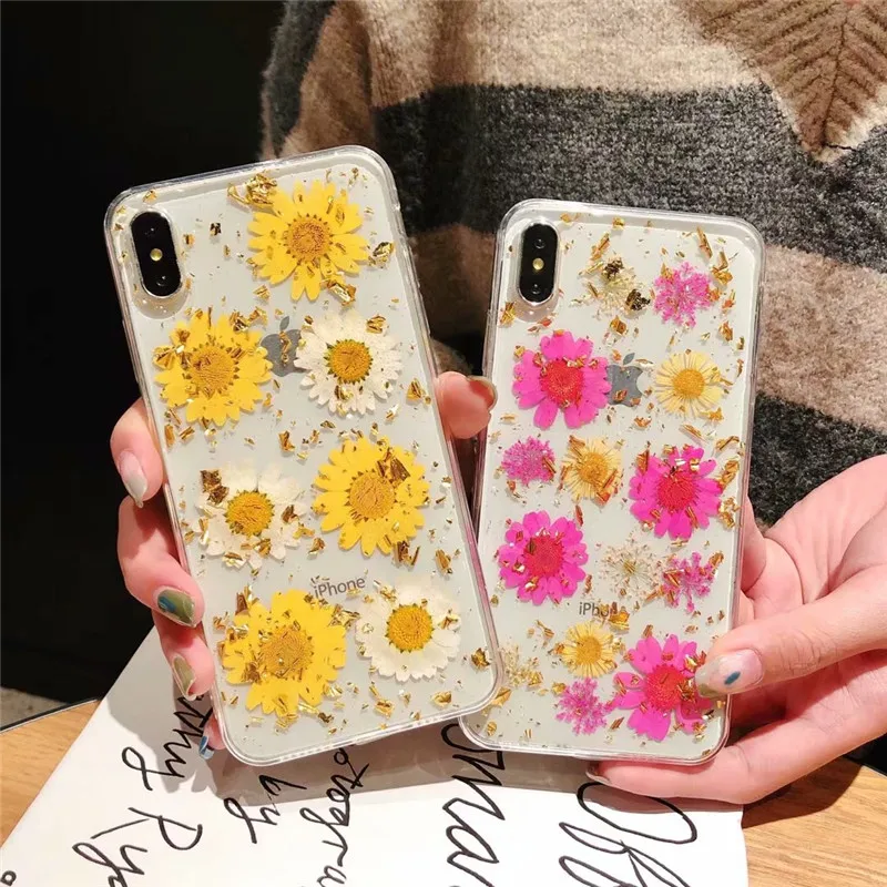 Чехол JAMULAR Real сушеный цветок для iPhone X XS MAX XR 8 6 6s Plus Блестящий Прозрачный чехол