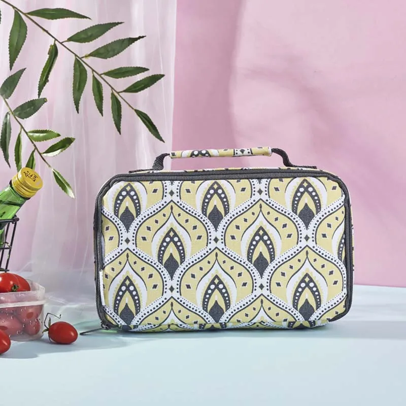 2.5L stylish printing canvas lunch bag portable small cooler ice pack thermal picnic box meal drink fruit insulated cool | Багаж и сумки