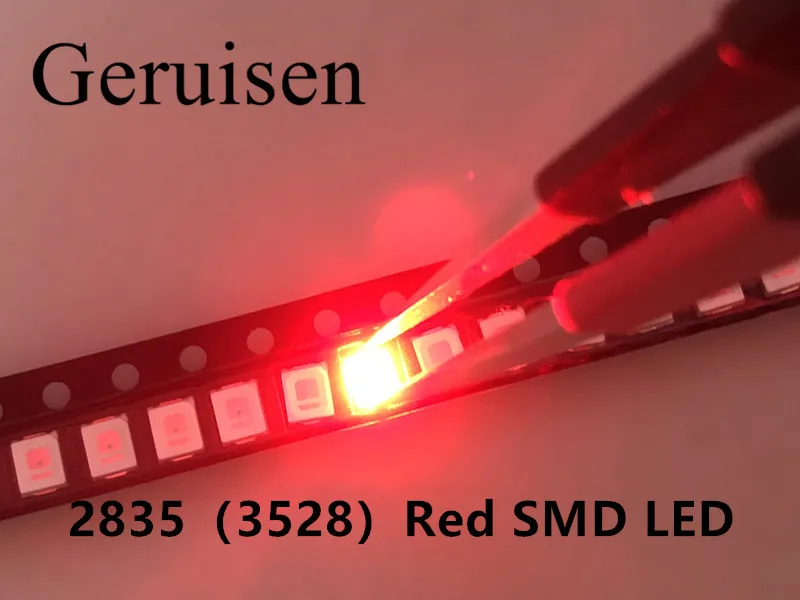 100 шт./12-20LM 2835 Красный SMD светодиодный 0,2 Вт Высокий яркий светодиод Чип светодиодный s 620-625NM PLCC-2 60Ma SMD/SMT 3528 красный