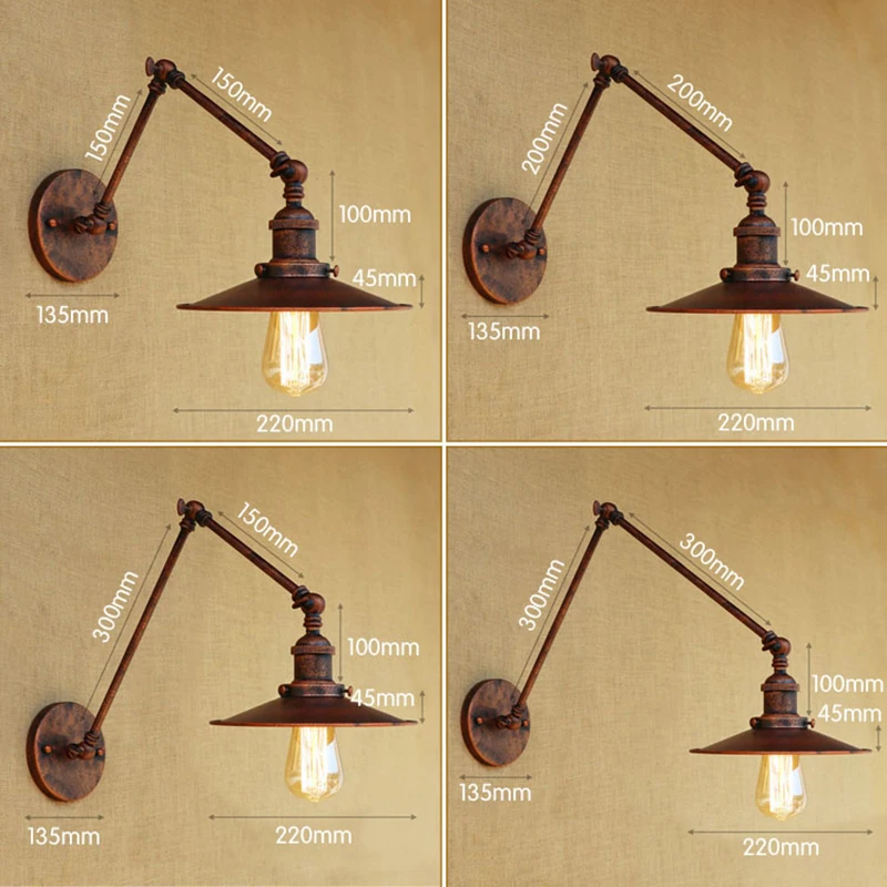 Американский металлический настенный светильник в стиле лофт 4 размера