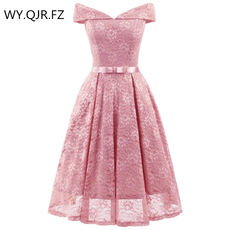 Pink CD1603G# зеленое платье с вырезом лодочкой и бантом, кружевное сексуальное короткое платье подружки невесты, свадебное платье, платье для выпускного вечера, одежды - Цвет: Pink