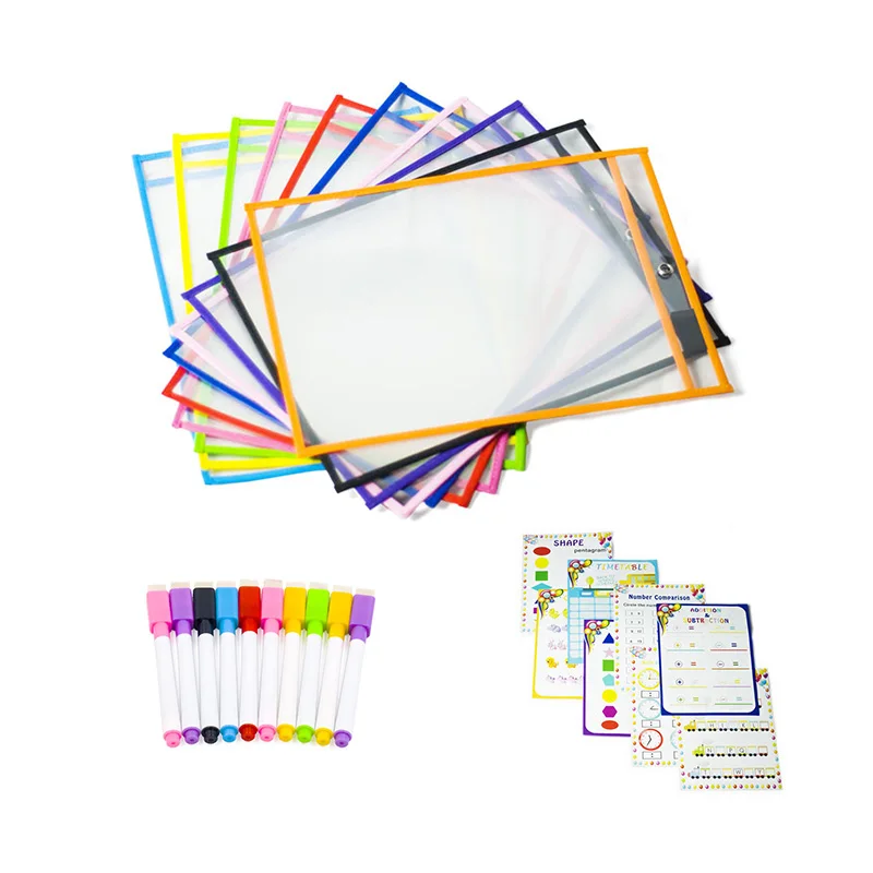 10 with Learn Sheets Сухие стираемые карманы многоразовые более размер d Размер 10X13 дюймов идеальные принадлежности для учителя для классной организации и украшения - Цвет: 10 with Learn Sheets