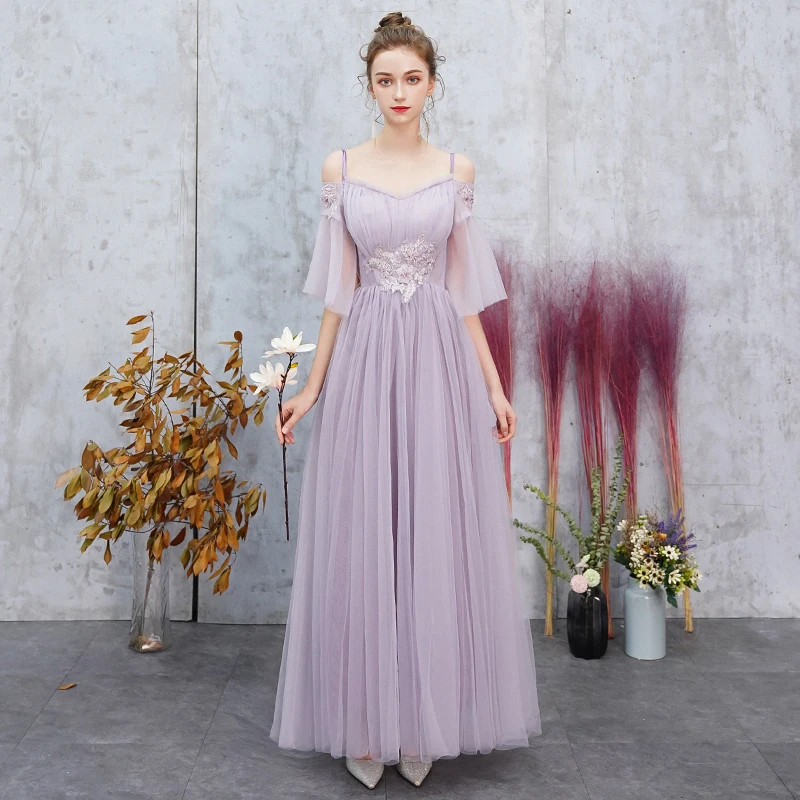 

SSYfashion Elegant Tulle Tea-Length Purple Bridesmaids Dresses for Women Wedding Guest Dress Custom Party Wedding Prom