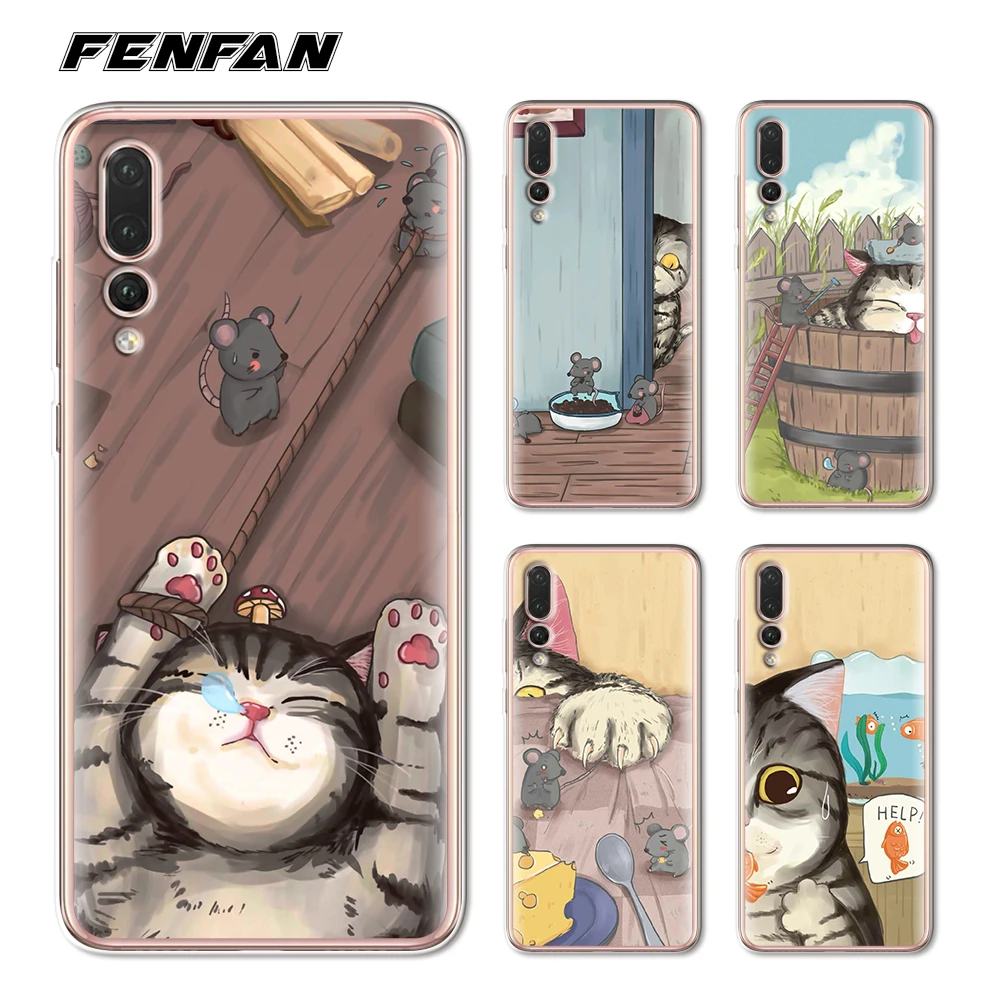 Для Coque Huawei P20 Pro Чехол милый Кот Мягкие TPU крышка 2018 Новые поступления для