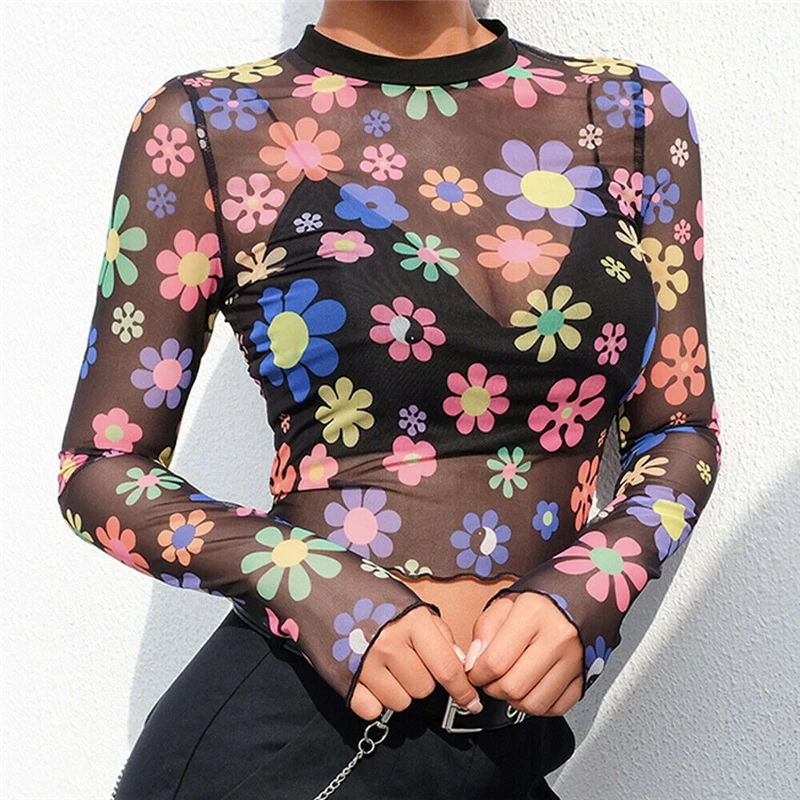 Женский сетчатый прозрачный укороченный топ соблазнительная прозрачная блузка