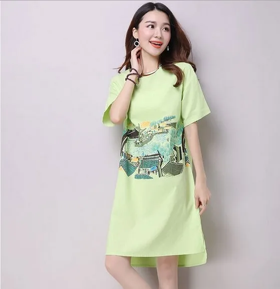 Новая летняя Большой размер платье ситец с короткими рукавами одежда для