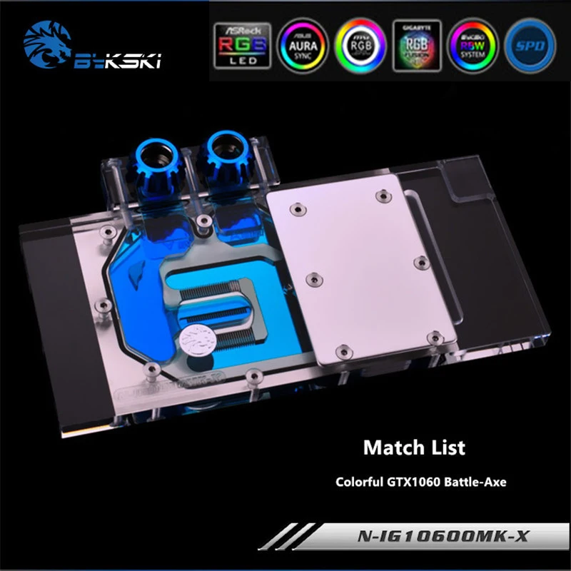 Водяной блок Bykski N IG1060OMK X для графического процессора VGA Colorful GTX1060 Battle Axe