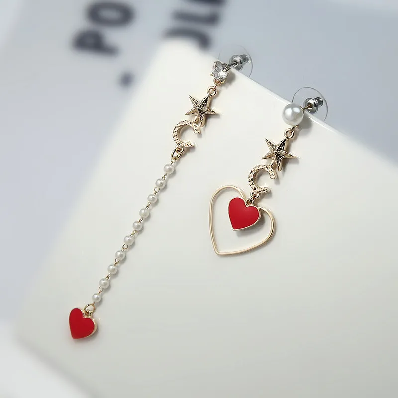 Ajojewel красное сердце Асимметричные Модные женские серьги звезда Висячие имитация