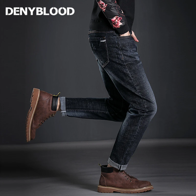 Джинсы Denyblood шаровары для мужчин потертые джинсы рваные Стрейчевые синие черные