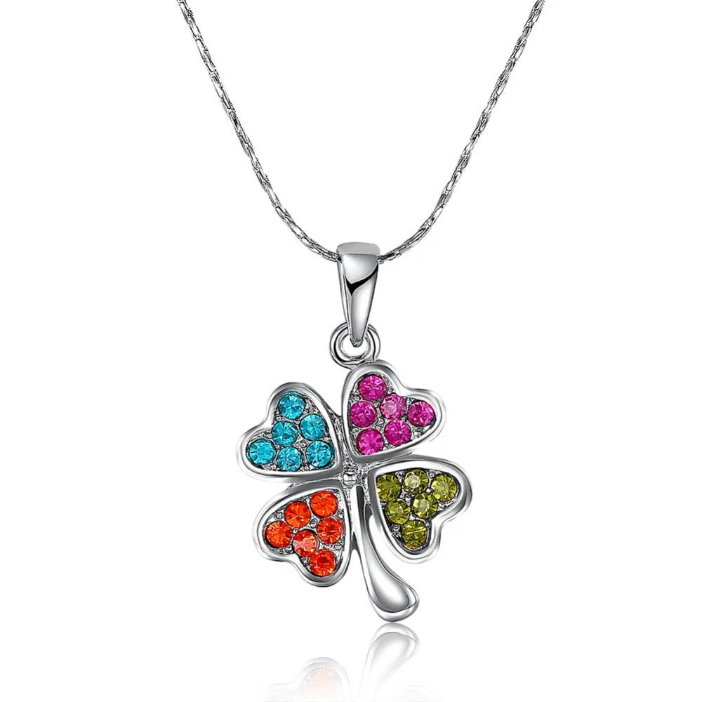 Роза Белая позолоченный Моды Повезло Четыре Листа Клевера Красочные Австрийский