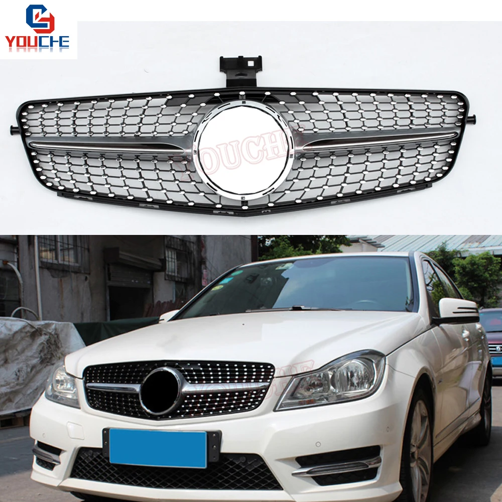 W204 Бриллиантовая решетка для Mercedes C Class W204 2007- C180 C220 C250 C300 C350 Решетка переднего бампера