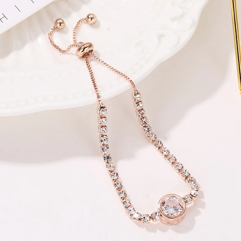 Zircon Tennis Chain Bracelet Men's Hip hop Jewelry Copper Material Gold Silver Rose Color Box Clasp Link | Украшения и