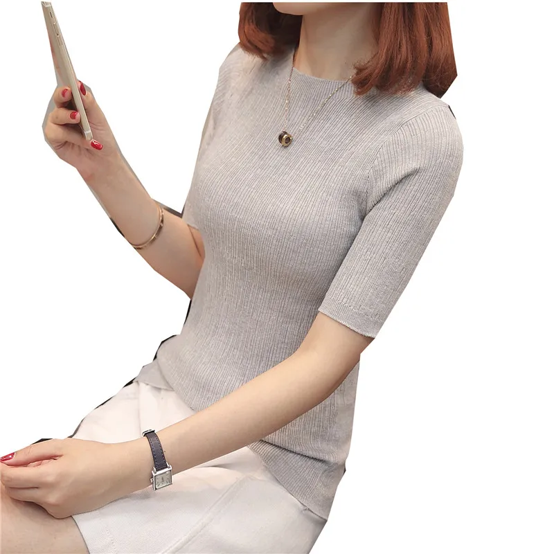 (zhong 1 ranked no. 1) summer dress Cultivate morality round collar sweater pure color render F2508 with short sleeves | Женская одежда