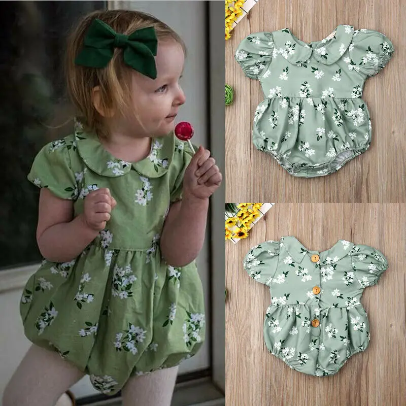 Cute Sweet Newborn Infant Baby Girl Kids Green Floral Bodysuit Jumpsuit Imcute Newest Fashion Causal Clothes Outfits Set UK | Детская