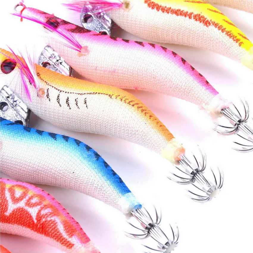 7Pcs Wood Shrimp Fishing Lure 8.5CM 11G Squid Jigs 2.5# Artificial Octopus Cuttlefish Baits | Спорт и развлечения