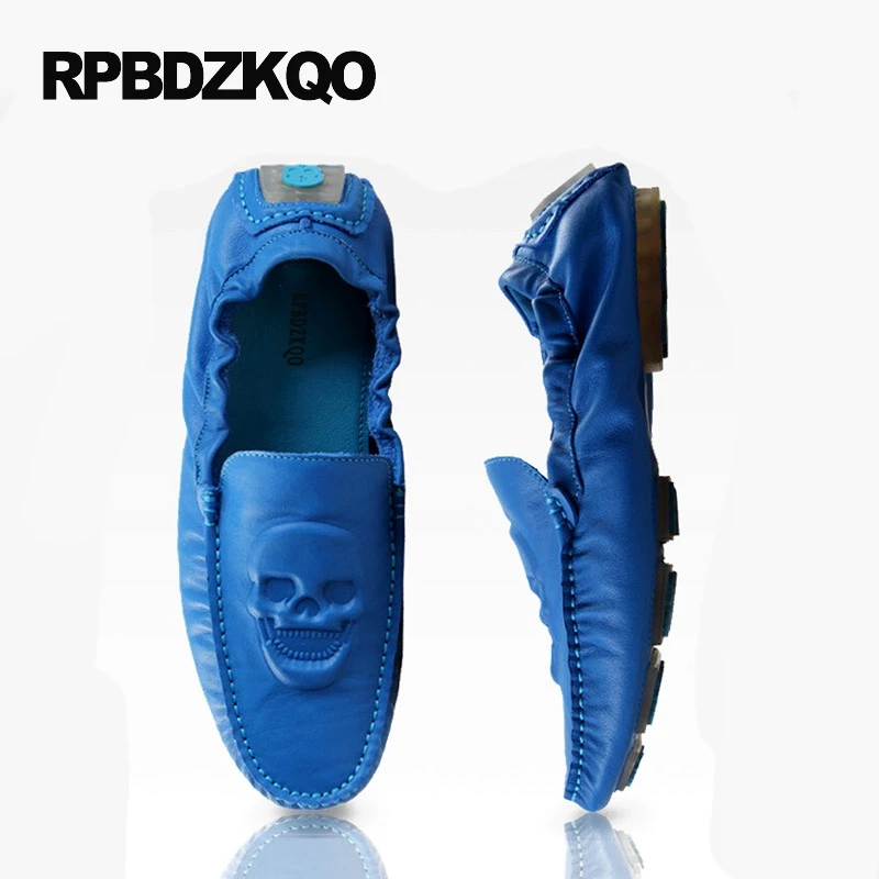 White Spring Driving Blue Chic Slip On 2021 New Men Flats Orange Comfort Moccasins Shoes Green Printed Breathable Skull Loafers | Обувь