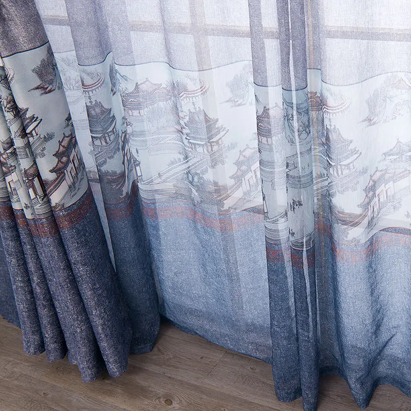 Новые сценические занавески в китайском стиле для окон спальни прозрачные