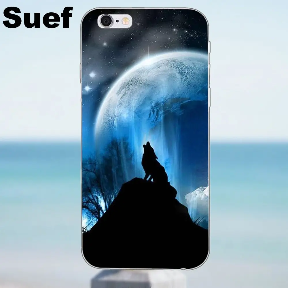 Чехлы из ТПУ с волком под луной для iPhone X 4 4S 5 5S 5C SE 6 6S 7 8 Plus Samsung Galaxy J1 J3 J5 J7 A3 A5 2016