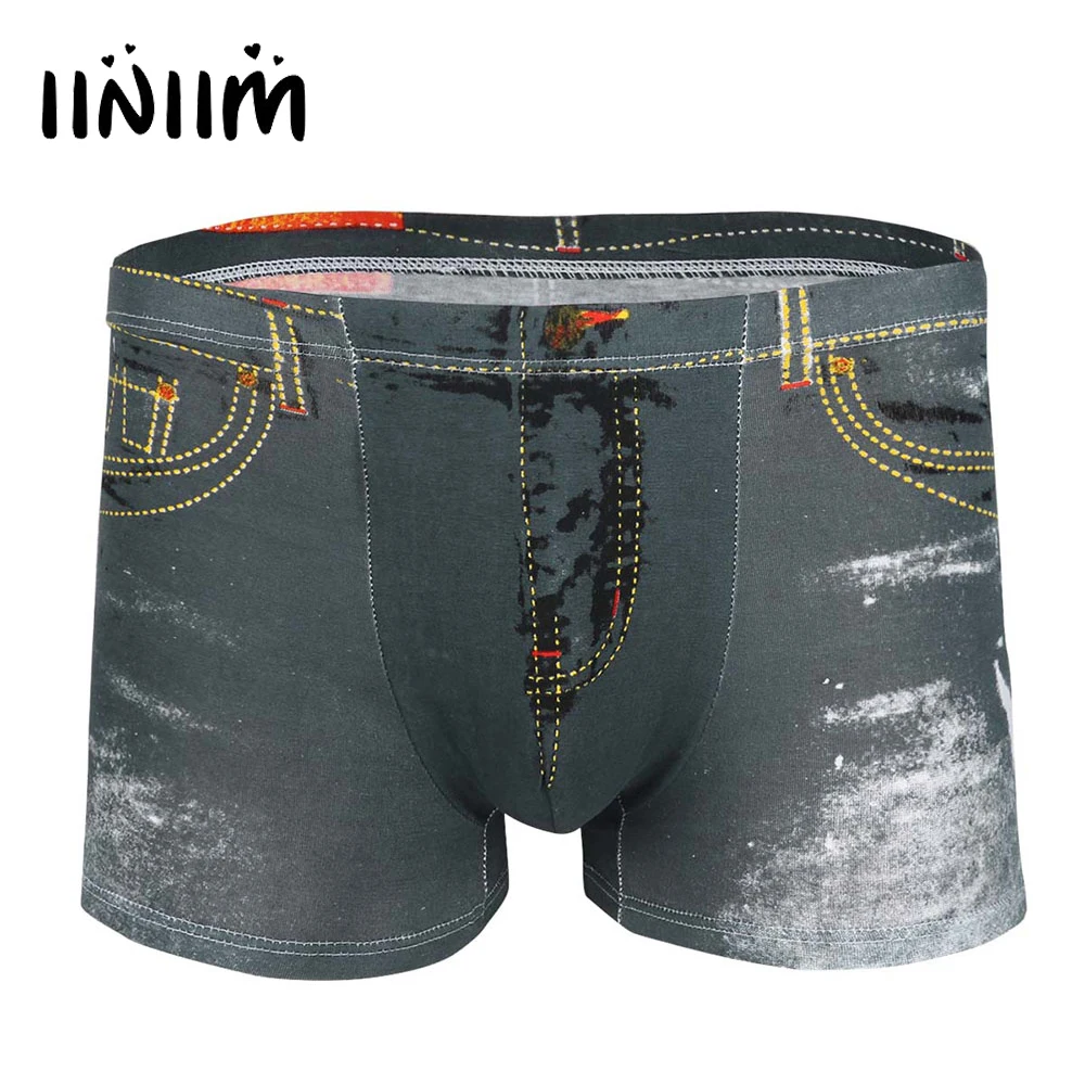 Iiniim Мужское нижнее белье новый стиль поддельные джинсы с принтом дышащие трусы