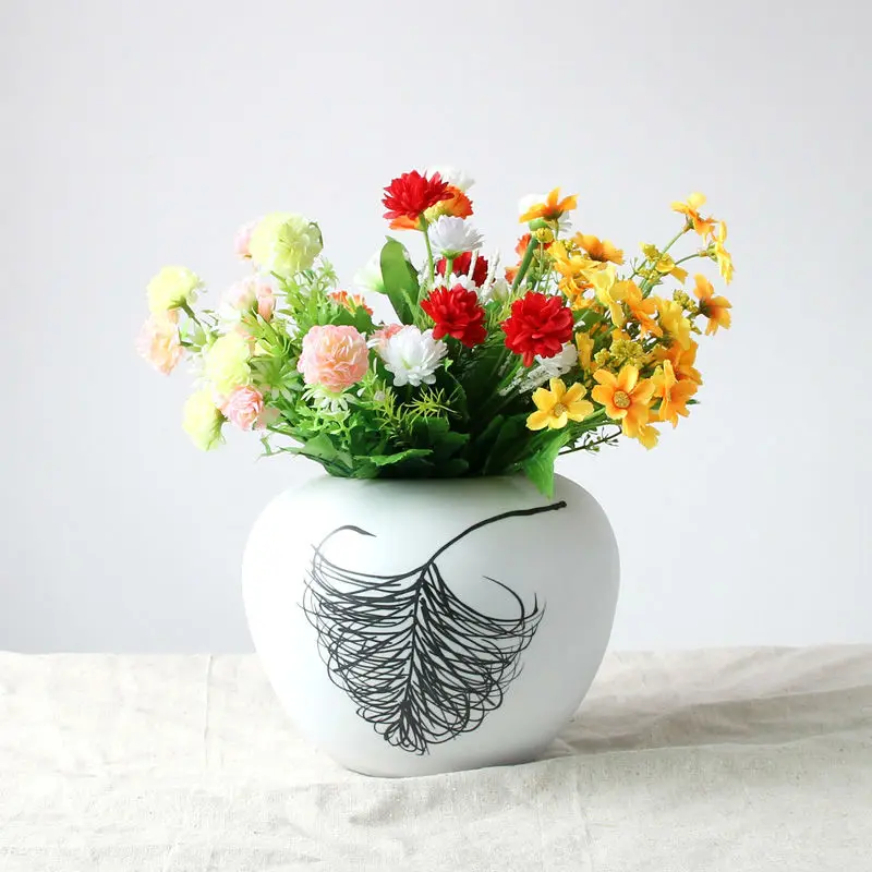 Керамическая фарфоровая настольная ваза набор (3 шт.) с простым узором из перьев