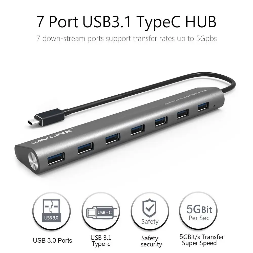 Wavlink Супер Скоростной USB 3 1 Type C на 7-портовый беспроводной 0 концентратор