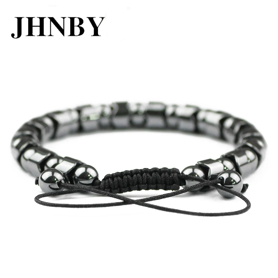 JHNBY Gearwheel 5/7mm Hematite Stone Beads Charms Men Bracelet Gun Black Color Fashion Women Braided Rope Bangle Jewelry Gift | Украшения и