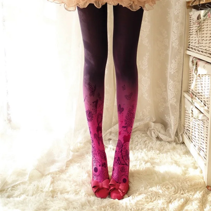 Модные цветные колготки с принтом женские чулки трикотаж|hosiery fashion|fashion pantyhosecolor