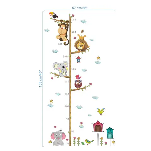 Животные джунглей Лев Обезьяна Сова Слон птицы измерение роста Настенная Наклейка для детских комнат плакат диаграмма роста домашний декор наклейка