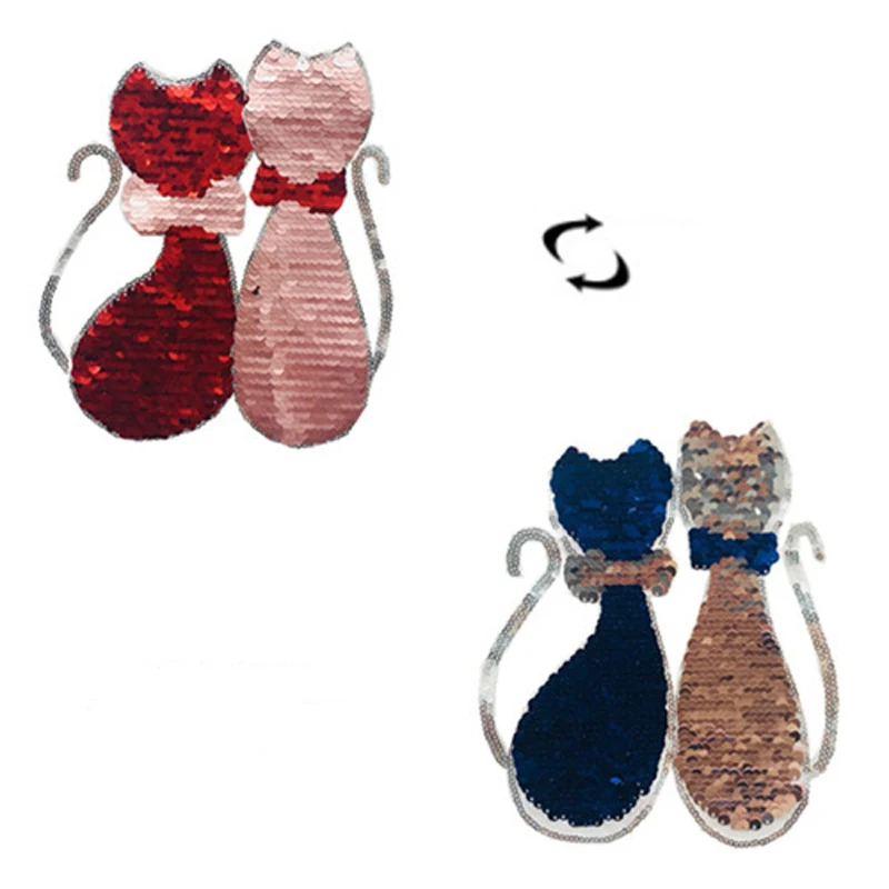 Cat Clothing Stickers Color Changing Sequins Reversible Sew Iron on Embroidered Patches DIY Applique Clothes | Дом и сад