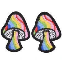 2pcs for jacket clothes badge diy apparel mushroom retro 70s hippie love peace weed iron on patch fabric on applique
