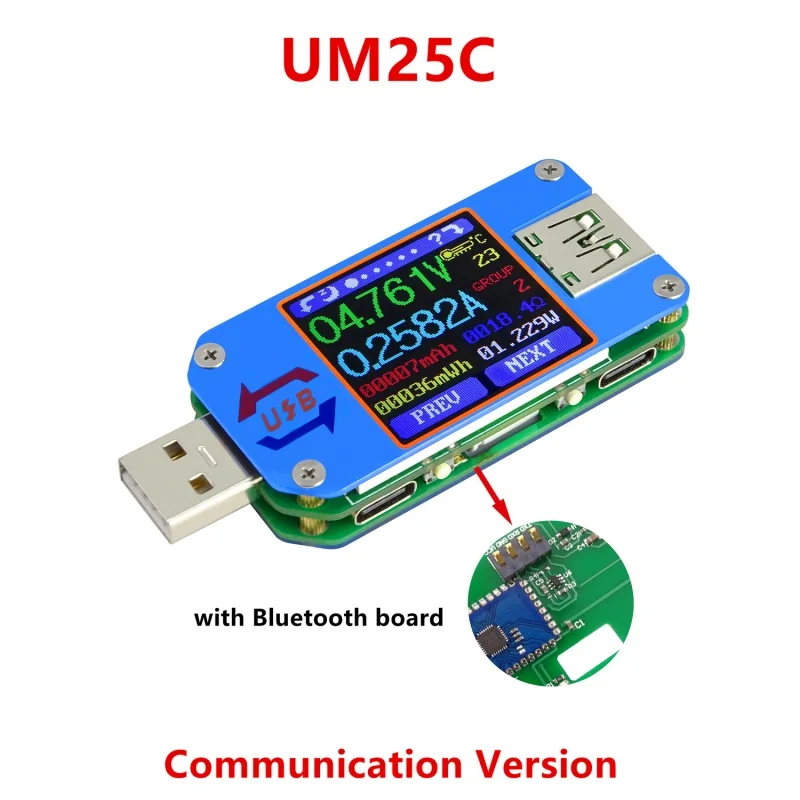 RD UM25C/UM25 USB 2,0 type-C цветной ЖК-тестер измеритель напряжения тока Вольтметр Амперметр Измерение заряда батареи сопротивление кабеля - Цвет: UM25C