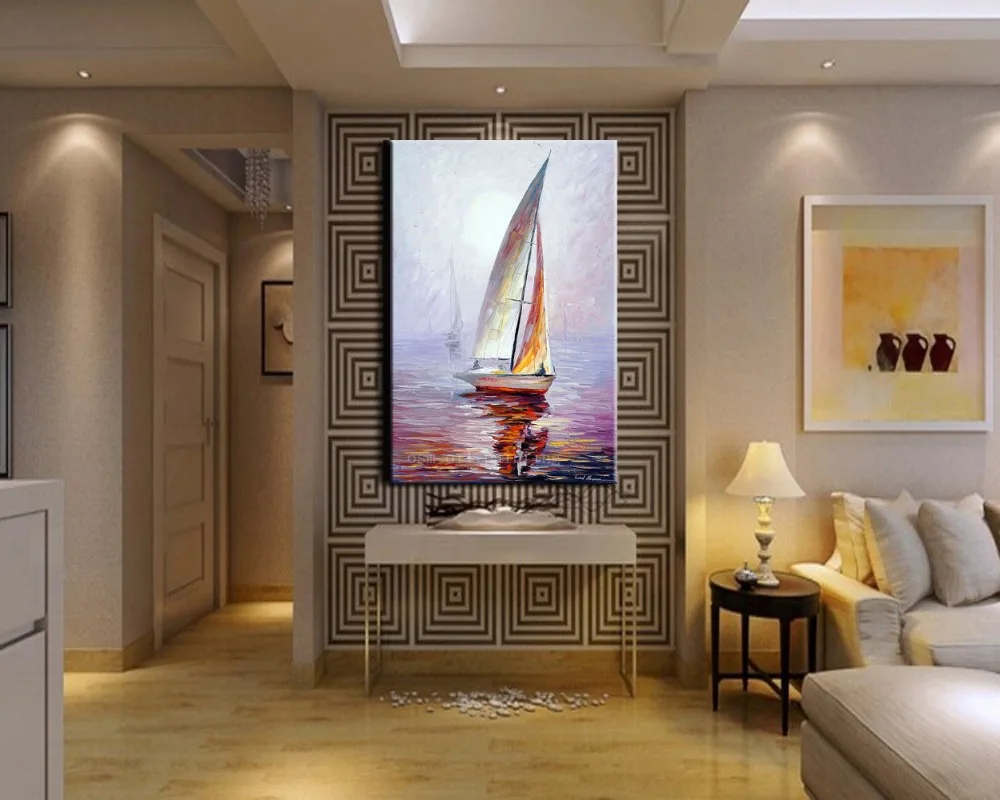 Топ ручная роспись Абстрактная лодка парусный пейзаж Морской Пейзаж Современная