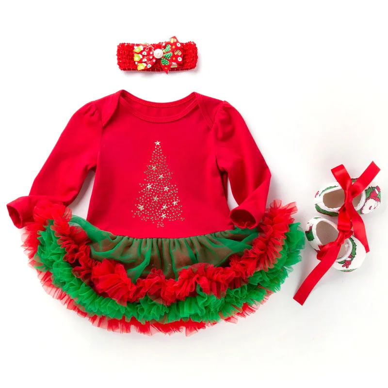 My First Christmas/Новогодняя Подарочная Одежда для девочек, костюм из 3 предметов, платья-пачки высокого качества с длинными рукавами вечерние осенние платья для новорожденных