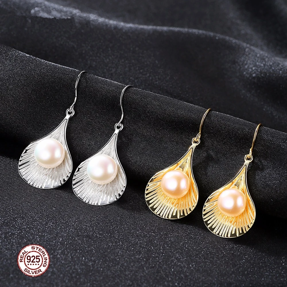 Природные Золотой Серьги женские серьги с жемчугом 925 стерлингового серебра