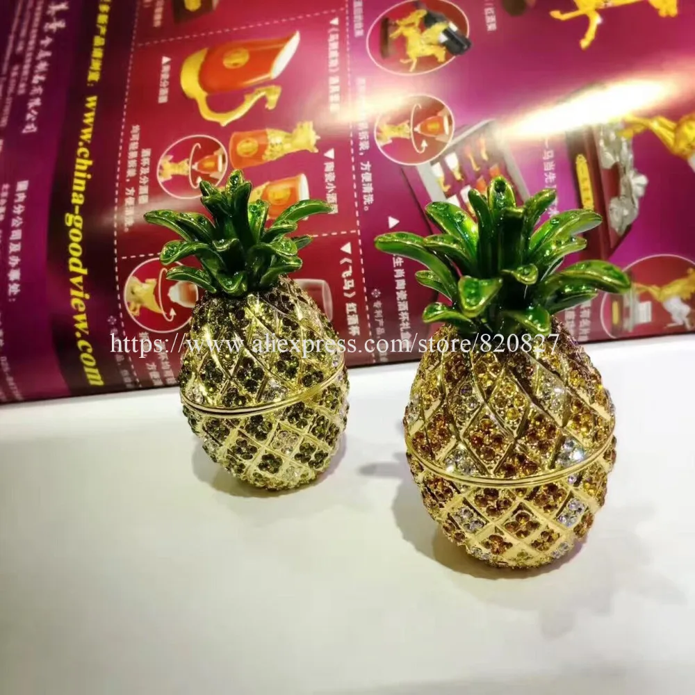 2017 New Pineapple Jeweled Trinket Box Jewelry Box Fruit Shape Secret Compartment Figurine Shiny Crystal Pineapple Display Gifts