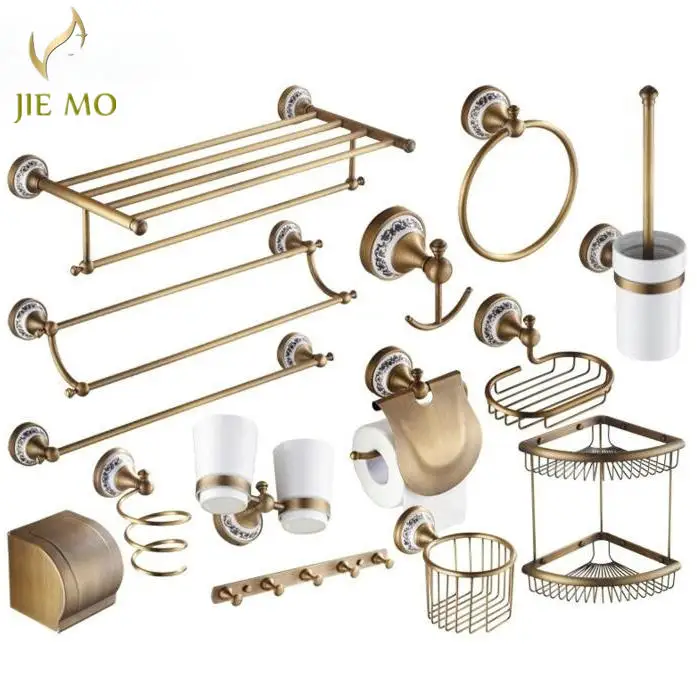 

Antique Brass Ceramic Copper Bathroom Accessories Bath Towel Rack Towel Bar Cup Holder Paper Holder Clothe Hook