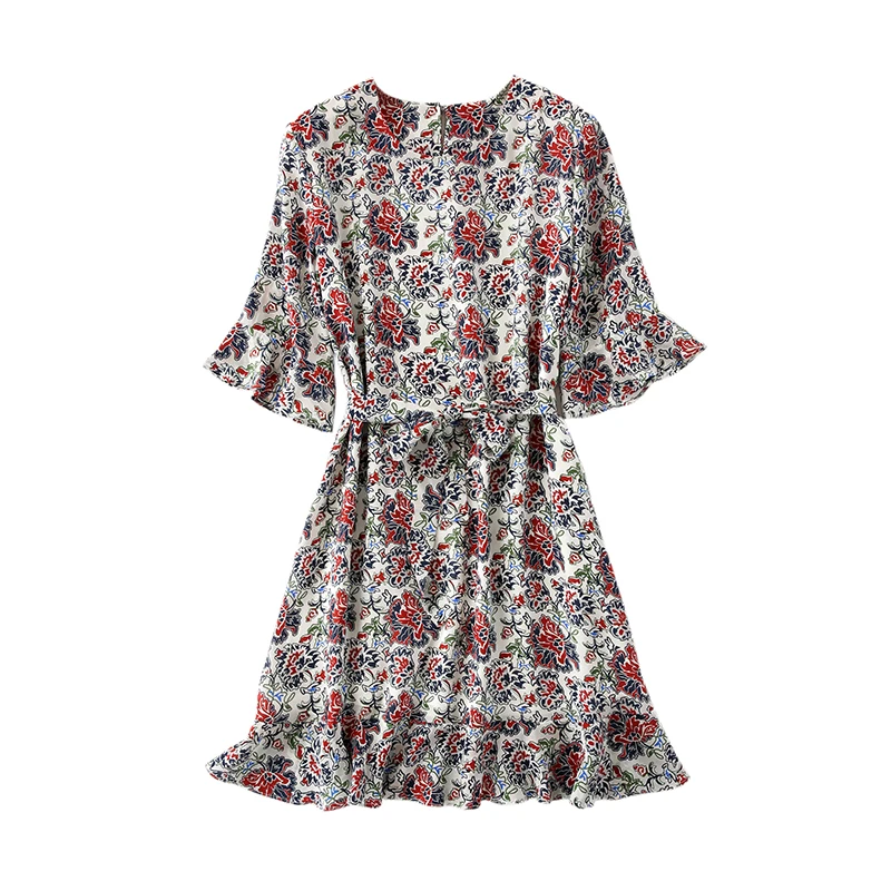 Женская летняя печати dress 2017 рябить подол шелкового dress|silk dress|print dresswomen summer |