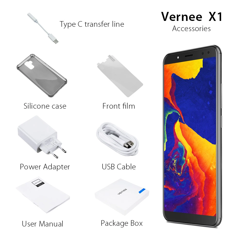 Мобильный телефон Vernee X1, 6,0 дюймов, 18:9, FHD, 6 ГБ ОЗУ, 64 Гб ПЗУ, Android 7,1, четыре ядра, 16 МП, четыре камеры, 9 В, 2 А, быстрая зарядка, функция распознавания лица