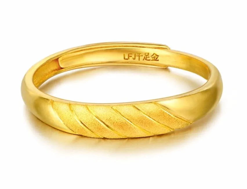 Модное однотонное кольцо из 24 каратного желтого золота 999/Lucky резное унисекс/3 2g|ring