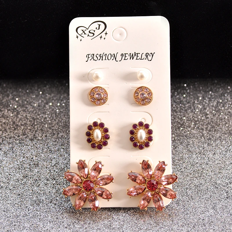 Fashionable gorgeous women jewelry girl birthday party beautiful pink purple ear nail suit white pearl earring agent shipping | Украшения и