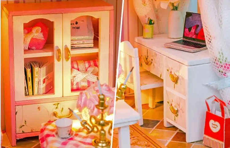 Игрушки и Хобби Ассамблея DIY Деревянный Кукольный Домик Романтический Сакура
