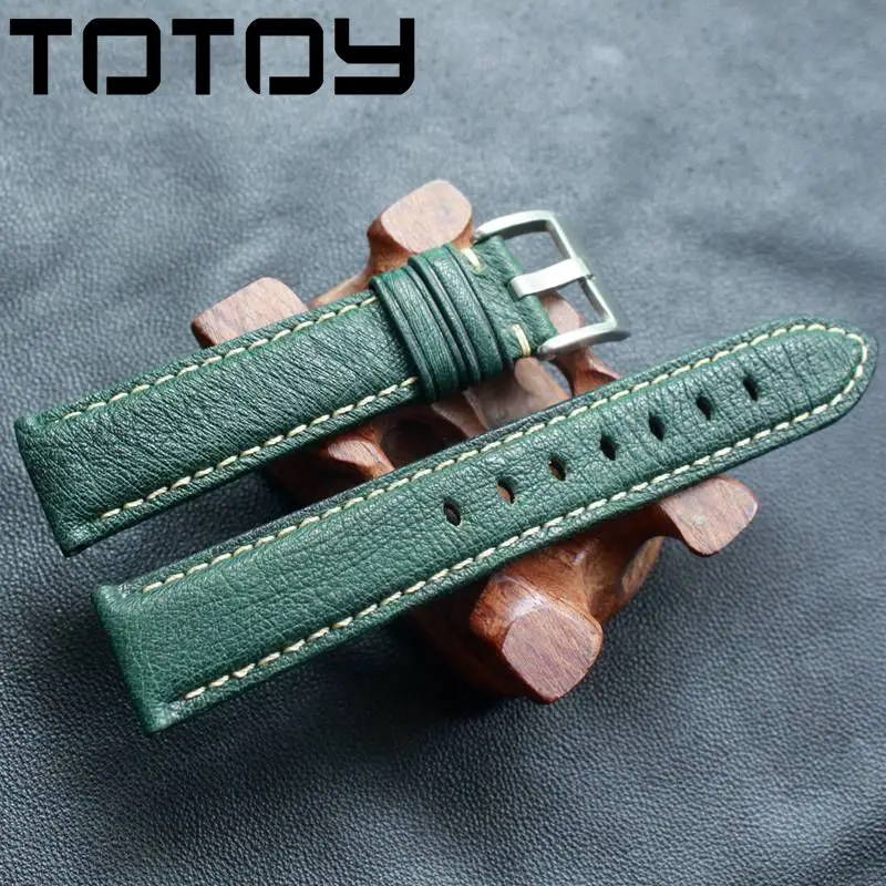 TOTOY ручной работы страусиный кожаный ремешок для часов, 18 мм 20 мм 22 мм для зеленых мужчин и женщин кожаный ремешок, Топ Кожаный ремешок, быстрая