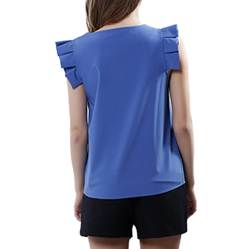 Женская шифоновая блузка ярких цветов с рукавом бабочкой и круглым вырезом топы