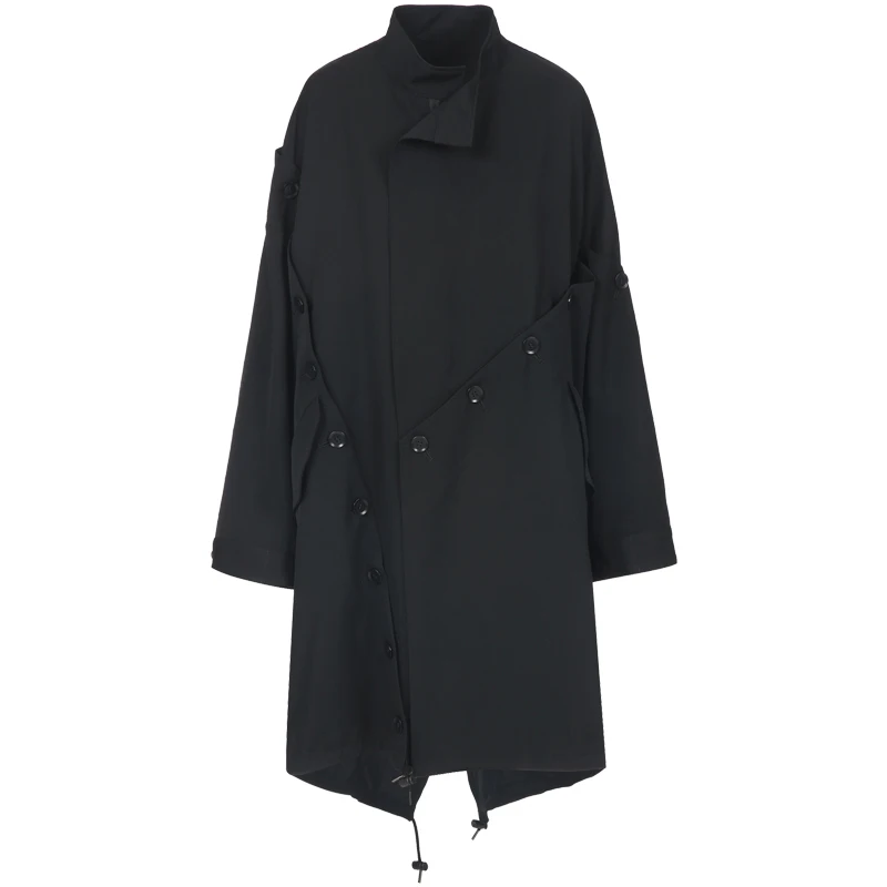 

S-6XL!!Autumn and winter buckles many in long paragraph black windbreaker coat loose fall shoulder coat men and women is same