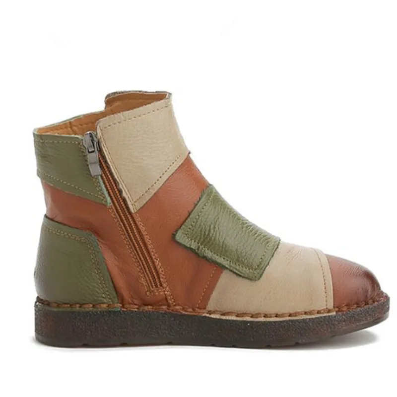 

TIMETANG Hot 2019 New Spring Autumn Spell Color Retro Soft Real Leather Boots Mar Boots Flat Handmade Comfort Casual Shoes