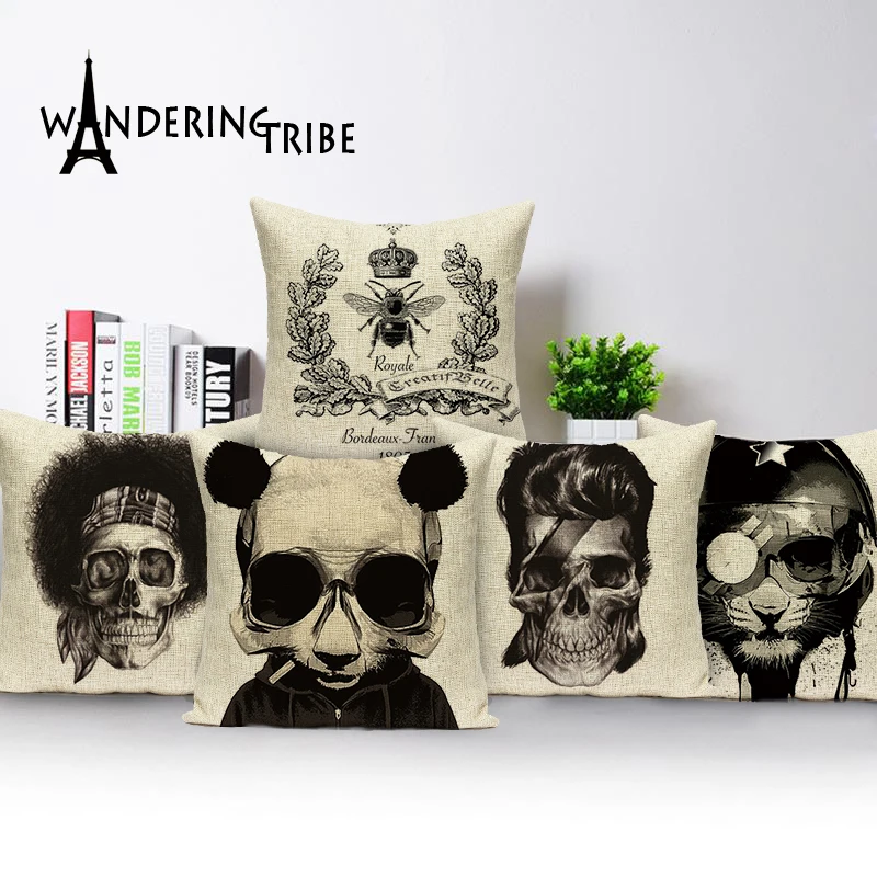 

NEW Square colorful Home Cushion Decorative soft seat car Covers linen Punk Skull Warrior cool fashion boy suit almohada