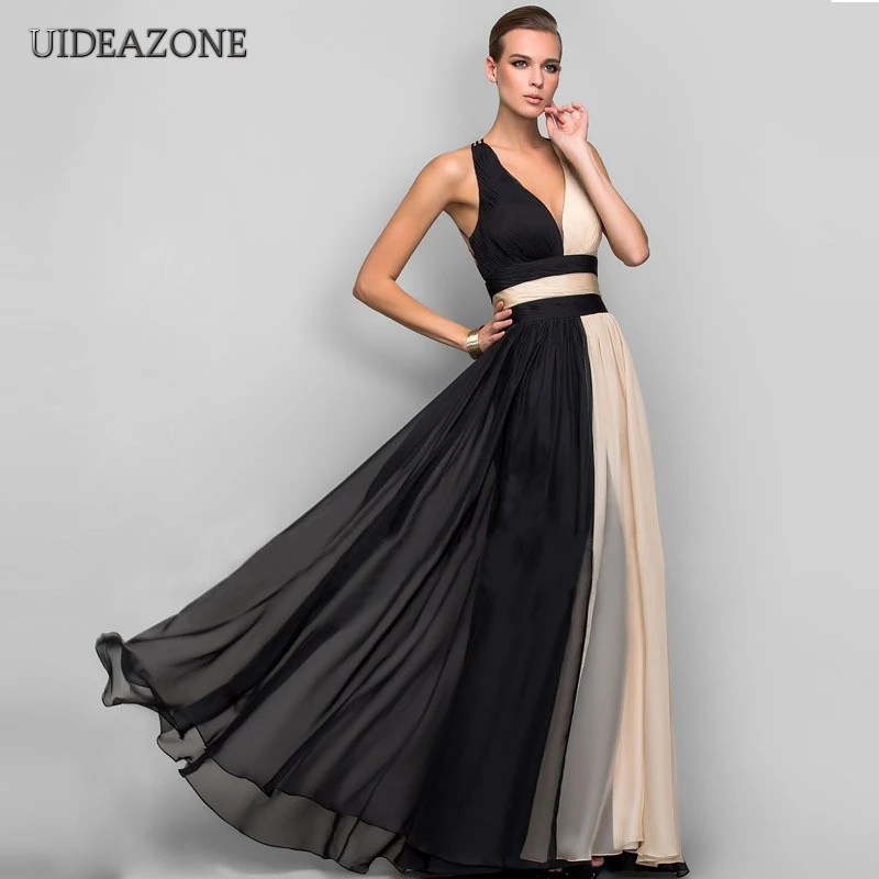 

Vintage Patchwork Lace Up Women Dress Sexy Backless Maxi Dresses Female Elegant Chiffon Halter Evening Party Vestidos Verano